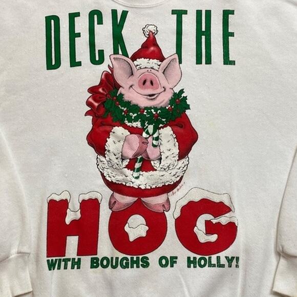 Vintage Pig Hog Christmas Jerzees Sweatshirt size XL 1990s - Picture 2 of 6